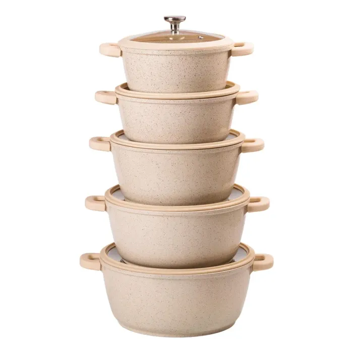 Набор кастрюль MGC 2/3/4/5/6 л с мраморным антипригарным бежевым покрытием (HP-4-407CR) - изображение 5