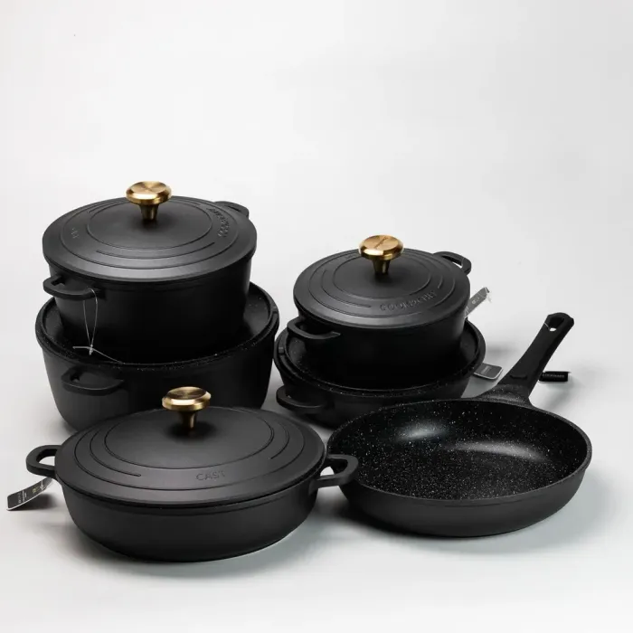 Набор кастрюль и сковорода с алюминиевыми крышками с антипригарным черным покрытием. - изображение 8