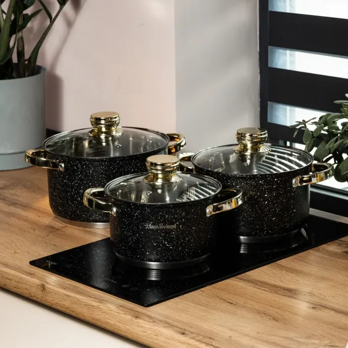 Набор кастрюль из нержавеющей стали 3 штуки с крышками 5.1(л) 3.9(л) 2.9(л) с толстым дном (HP33524) - изображение 1