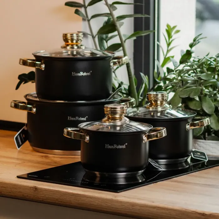 Набір каструль з нержавіючої сталі з товстим дном 4 штуки з кришками та ручками (HP33523) - зображення 7