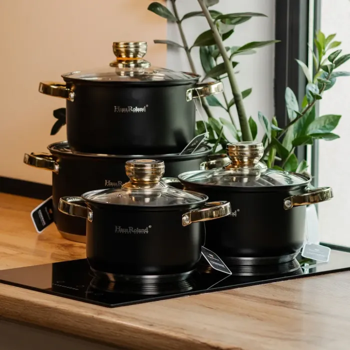 Набір каструль з нержавіючої сталі з товстим дном 4 штуки з кришками та ручками (HP33523) - зображення 8