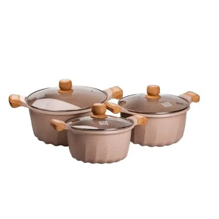 Набір із трьох каструль та сковорідок з кришками 24, 28, 32 см, товстодонне алюмінієве дно MGC (HP-4-402) - зображення 1