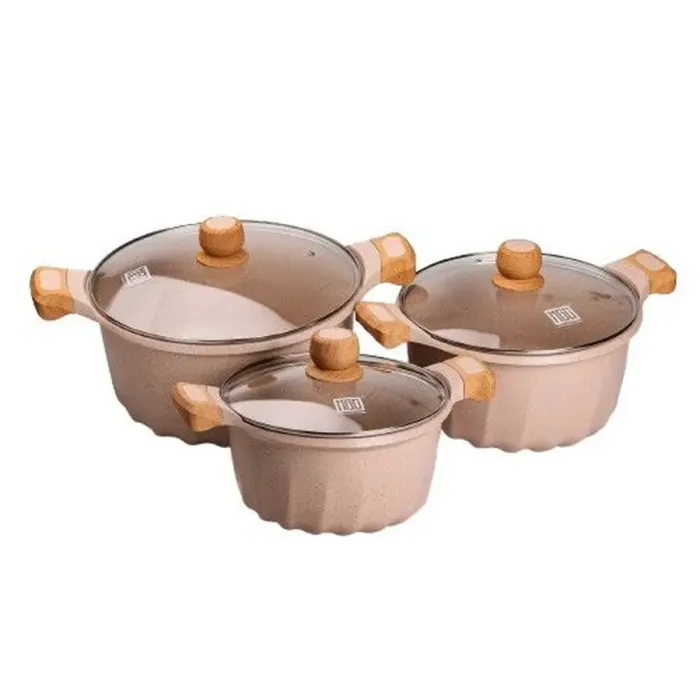 Набір із трьох каструль та сковорідок з кришками 24, 28, 32 см, товстодонне алюмінієве дно MGC (HP-4-402) - зображення 2