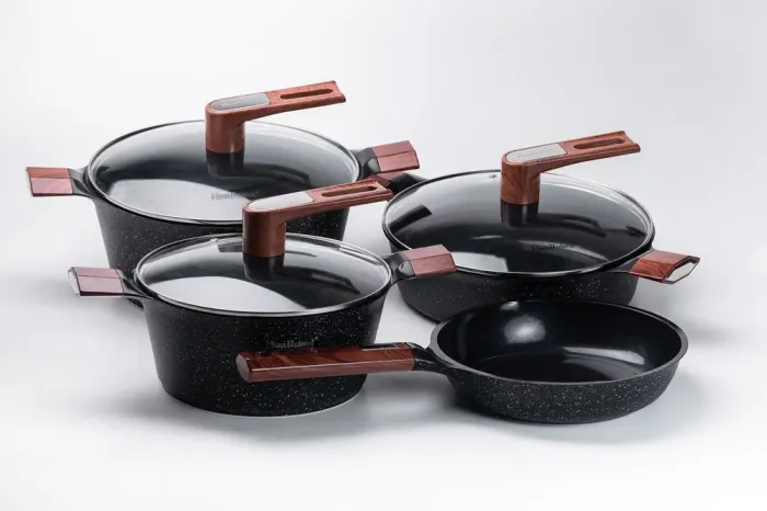 Набор кастрюль с крышками и сковорода с антипригарным черным покрытием (HP33531B) - изображение 2