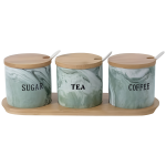 Набір керамічних банок для сипучих продуктів на підставці (3 шт.) Зелений мармур SCT-661 (SCT-661)