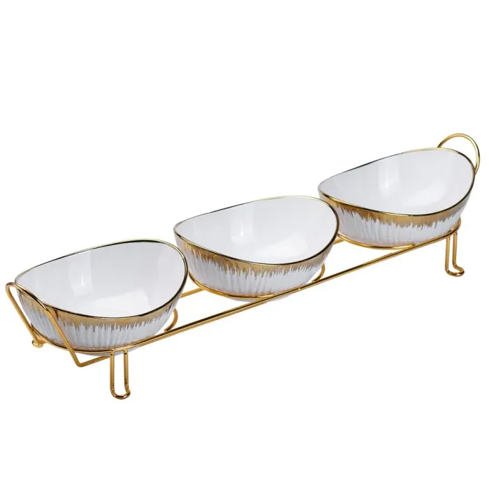 Набір керамічних піал глибоких 3 шт для сервірування столу на підставці менажниця для фруктів десертів цукерок (HP1007) - зображення 2