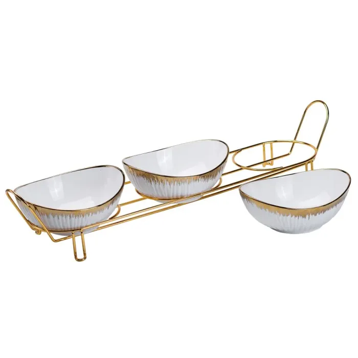 Набір керамічних піал глибоких 3 шт для сервірування столу на підставці менажниця для фруктів десертів цукерок (HP1007) - зображення 4