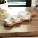 Набір керамічних піал на дерев'яній підставці 3 шт менажниця 3 х секційна для десертів цукерок фруктів (HP1226)