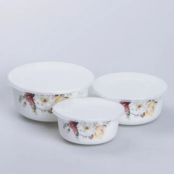 Набор керамических пищевых контейнеров 3 шт. салатники с крышками (KH653). - изображение 2