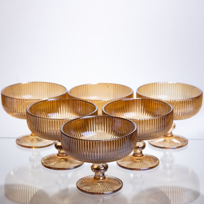 Набір креманок 6 штук по 340 мл ребристих із товстого скла коричневий HP-19-227 (HP-19-227) - зображення 1
