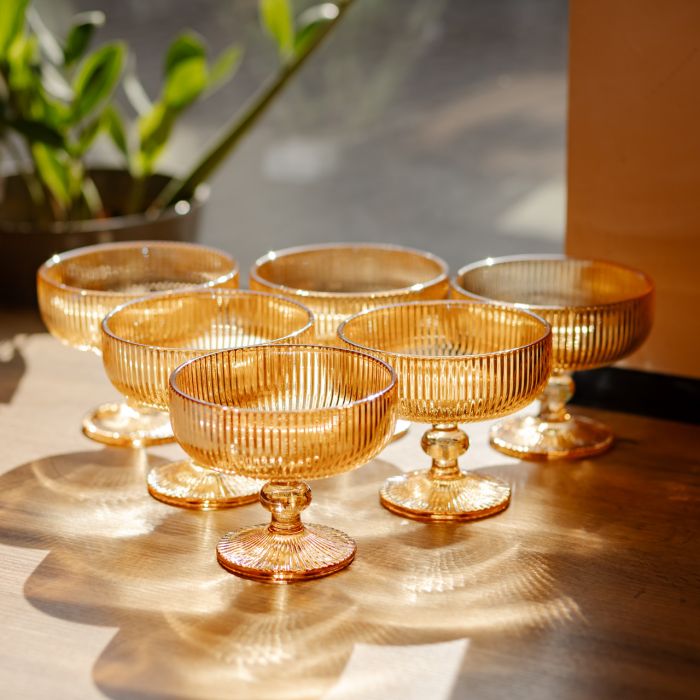 Набір креманок 6 штук по 340 мл ребристих із товстого скла коричневий HP-19-227 (HP-19-227) - зображення 2