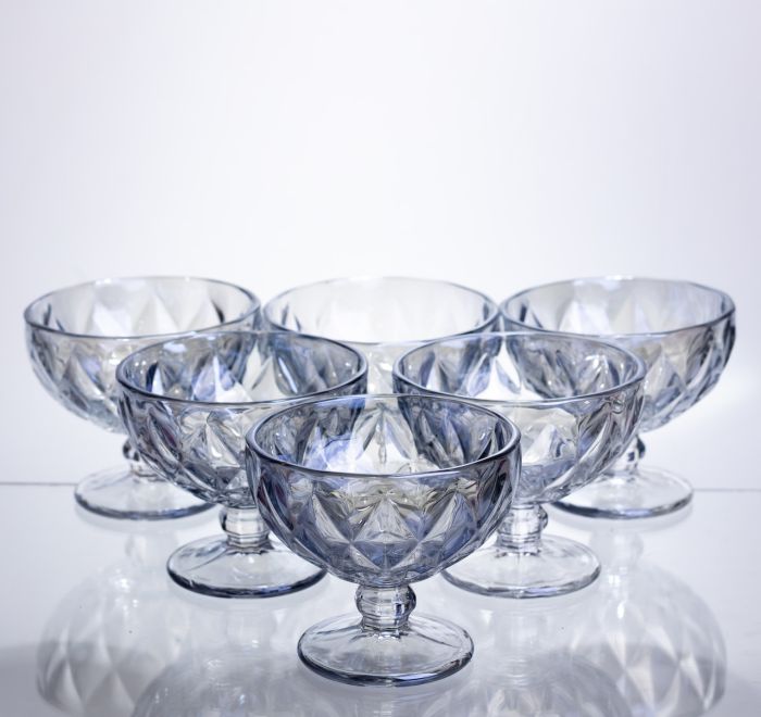 Набір креманок Diamond Blue 6 штук по 300 мл HP-19-277 прозорий для десертів йогуртів з ограненням (HP-19-277) - зображення 1