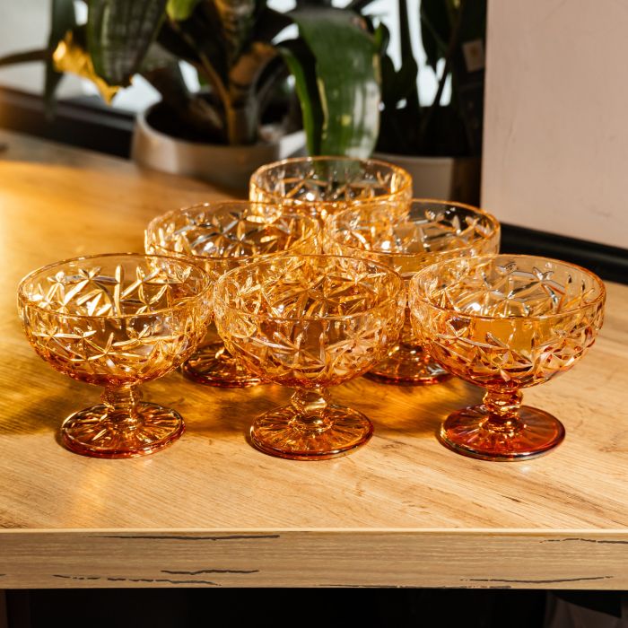 Набір креманок на ніжці 6 штук 340 мл скляні Золотистий Yiwu HP-19-193 (HP-19-193) - изображение 3