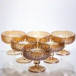 Набір креманок на ніжці 6 штук із товстого скла бурштиновий HP-19-249 (HP-19-249)