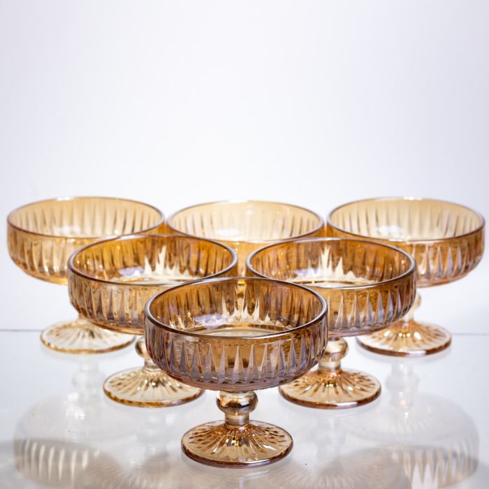 Набір креманок на ніжці 6 штук із товстого скла бурштиновий HP-19-249 (HP-19-249) - зображення 1