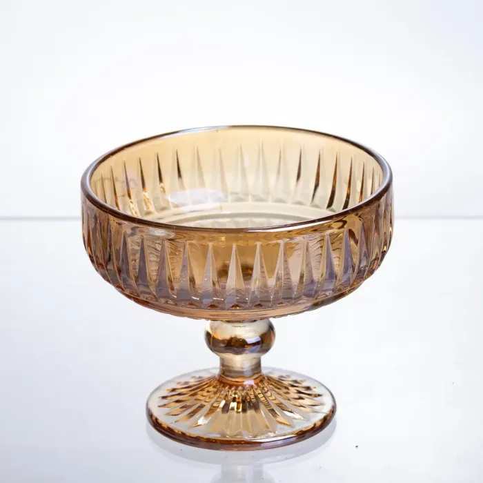 Набір креманок на ніжці 6 штук із товстого скла бурштиновий HP-19-249 (HP-19-249) - зображення 3