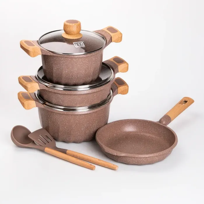 Набір посуду MGC із 6 предметів 1,9/3/3,2/5,3 л з антипригарним покриттям коричневий (HP-4-401CO) - зображення 1