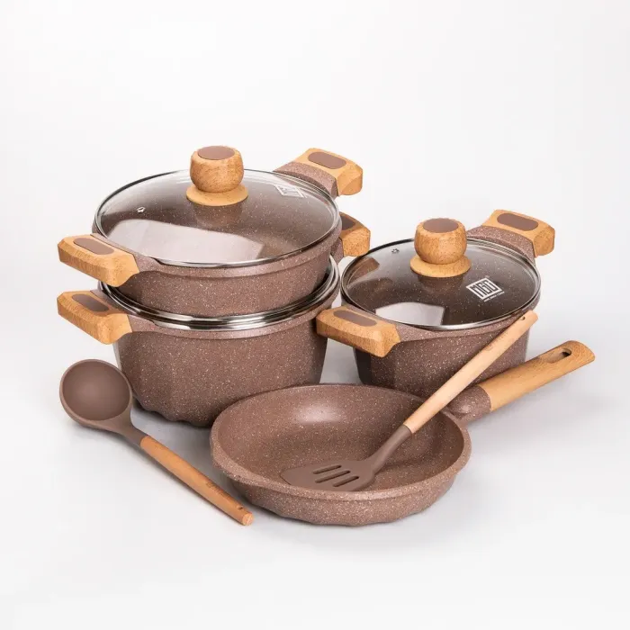 Набір посуду MGC із 6 предметів 1,9/3/3,2/5,3 л з антипригарним покриттям коричневий (HP-4-401CO) - зображення 6
