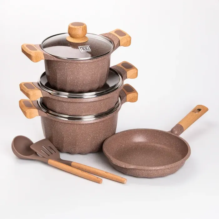 Набір посуду MGC із 6 предметів 1,9/3/3,2/5,3 л з антипригарним покриттям коричневий (HP-4-401CO) - зображення 7