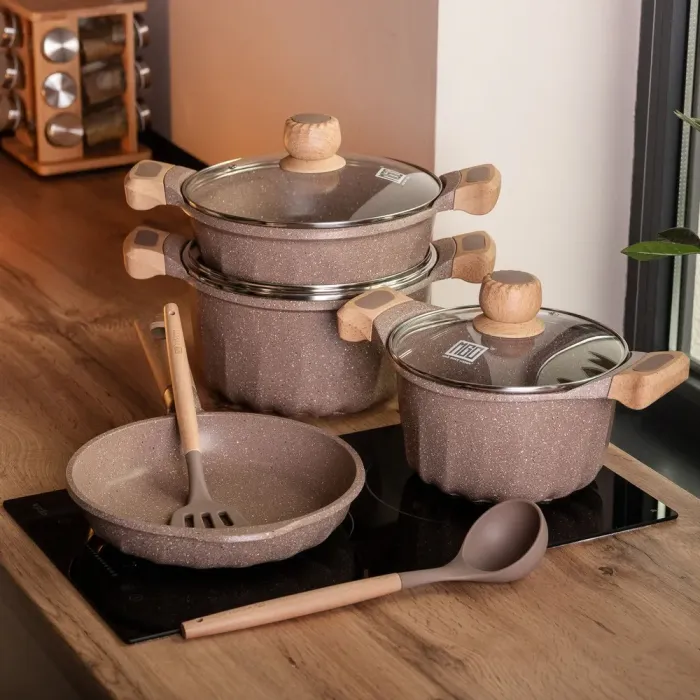 Набір посуду MGC із 6 предметів 1,9/3/3,2/5,3 л з антипригарним покриттям коричневий (HP-4-401CO) - зображення 8