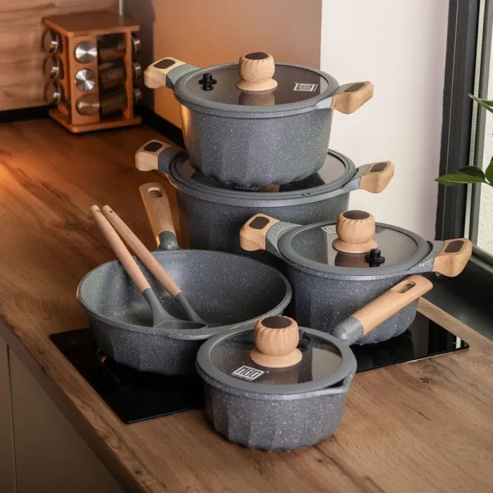 Набор посуды MGC из 8 предметов 1,9/2/3/3,2/5,3 л с антипригарным серым покрытием (HP-4-404G) - изображение 5