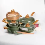 Набір посуду MGC 2 каструлі, 2 сковороди, сотейник, пароварка, ополоник, лопатка, фартух (HP-4-412GR)