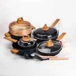 Набір посуду MGC 2 каструлі, 2 сковороди, сотейник, пароварка, ополоник, лопатка, фартух (HP-4-412BL)