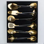 Набір кухонного приладдя 12 предметів столові прилади з нержавіючої сталі Золото з чорним (HP-20-22)