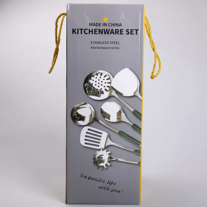 Набір кухонного приладдя 7 предметів на підставці столові прилади з нержавіючої сталі Золото з білим (HP-20-7) - зображення 7