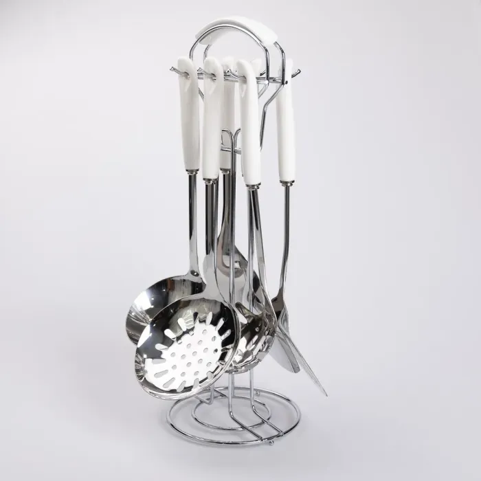 Набір кухонного приладдя на підставці 7 предметів кухонні аксесуари на підставці Білий із сріблястим (HP-20-70) - изображение 1