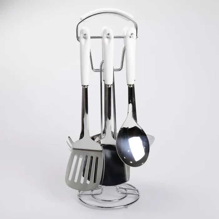 Набір кухонного приладдя на підставці 7 предметів кухонні аксесуари на підставці Білий із сріблястим (HP-20-70) - изображение 2