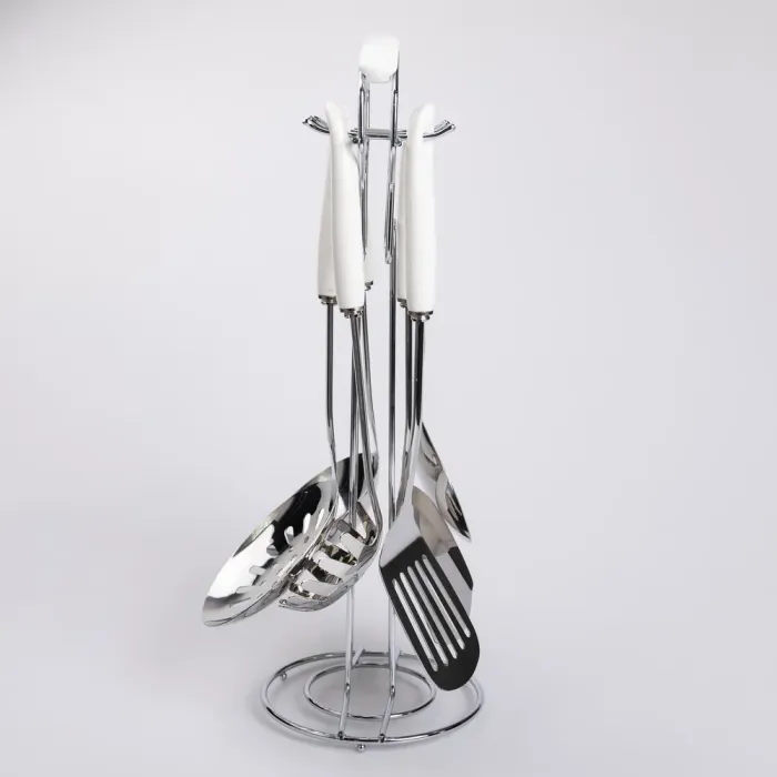 Набір кухонного приладдя на підставці 7 предметів кухонні аксесуари на підставці Білий із сріблястим (HP-20-70) - изображение 3