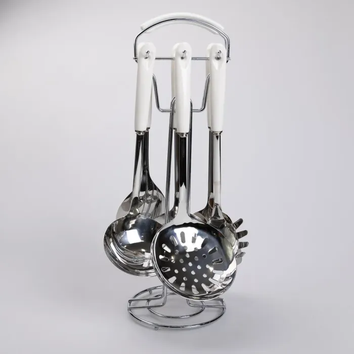 Набір кухонного приладдя на підставці 7 предметів кухонні аксесуари на підставці Білий із сріблястим (HP-20-70) - изображение 4