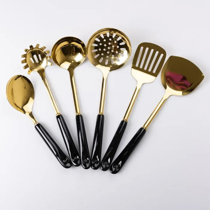 Набір кухонного приладдя на підставці 7 предметів кухонні аксесуари на підставці Чорний із золотом (HP-20-66) - изображение 2