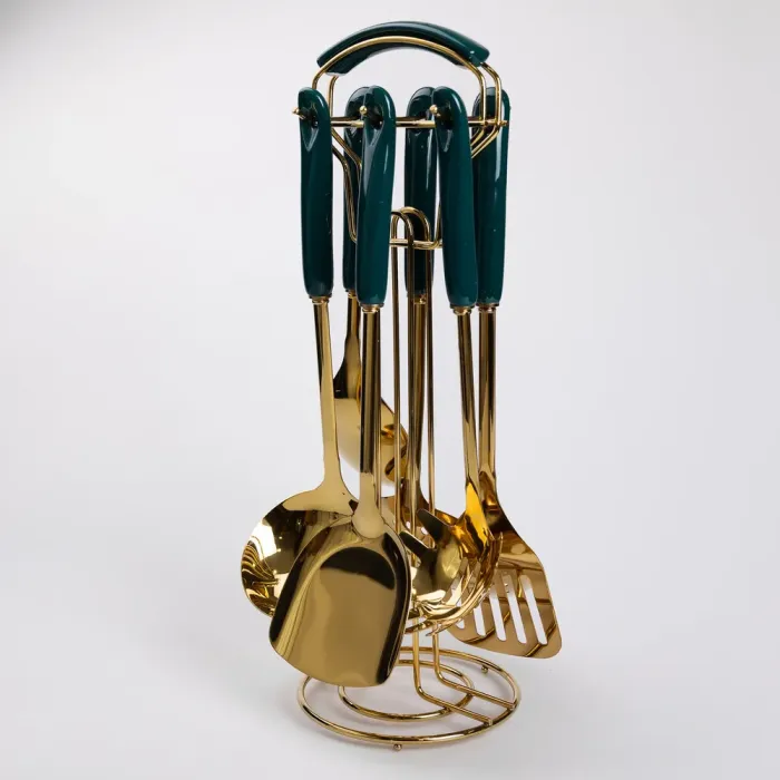 Набір кухонного приладдя на підставці 7 предметів кухонні аксесуари на підставці Смарагдовий (HP-20-67) - изображение 1