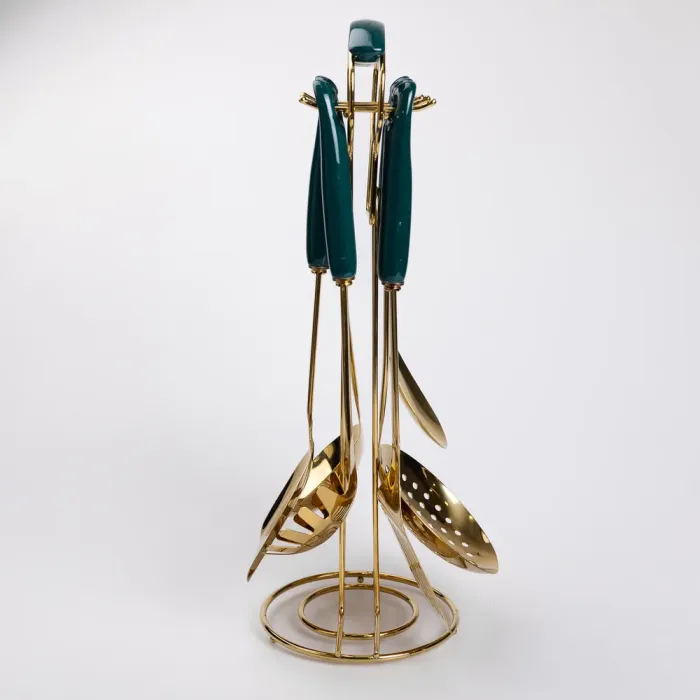 Набір кухонного приладдя на підставці 7 предметів кухонні аксесуари на підставці Смарагдовий (HP-20-67) - изображение 3