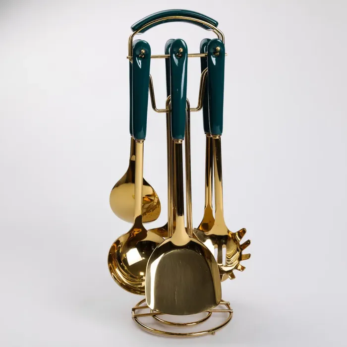 Набір кухонного приладдя на підставці 7 предметів кухонні аксесуари на підставці Смарагдовий (HP-20-67) - изображение 4