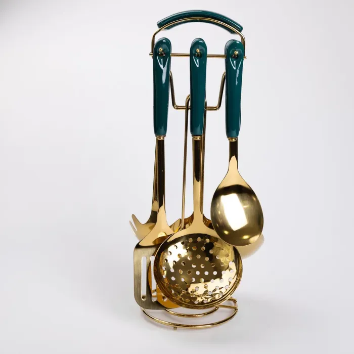 Набір кухонного приладдя на підставці 7 предметів кухонні аксесуари на підставці Смарагдовий (HP-20-67) - изображение 5