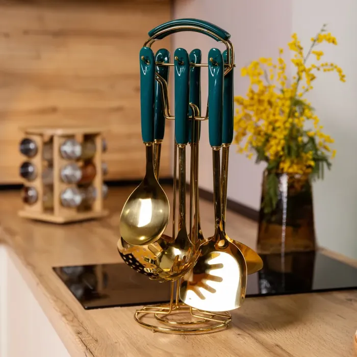 Набір кухонного приладдя на підставці 7 предметів кухонні аксесуари на підставці Смарагдовий (HP-20-67) - изображение 6