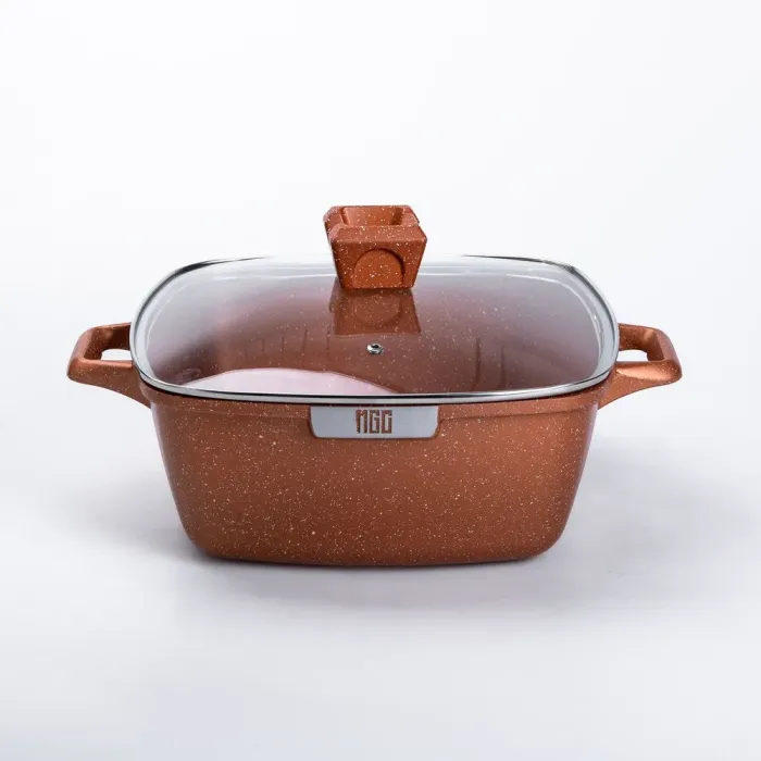 Набір з 5 алюмінієвих квадратних каструль з товстим дном MGC + лопатка, ополоник, рукавички та фартух (HP-4-468) - зображення 3