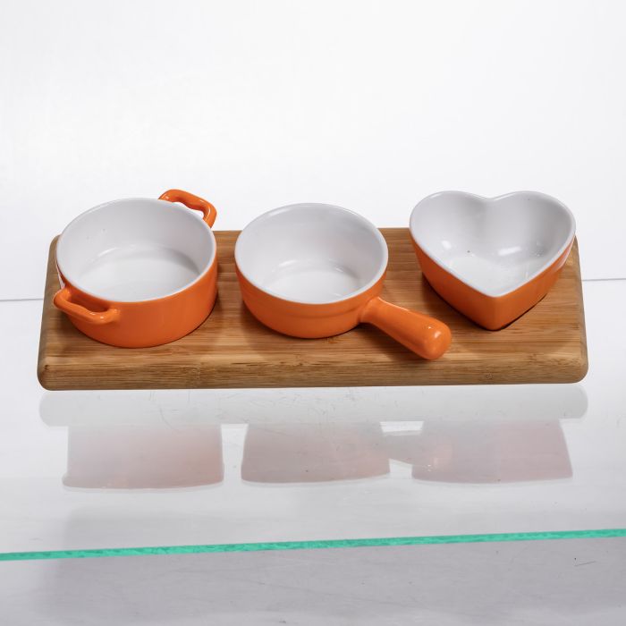 Набір порцелянових менажниць3 (шт) по 50 (мл) на бамбуковій підставці Помаранчевий HZ001-O (HZ001-O) - изображение 1