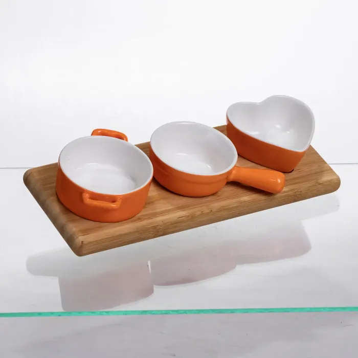 Набір порцелянових менажниць3 (шт) по 50 (мл) на бамбуковій підставці Помаранчевий HZ001-O (HZ001-O) - зображення 2