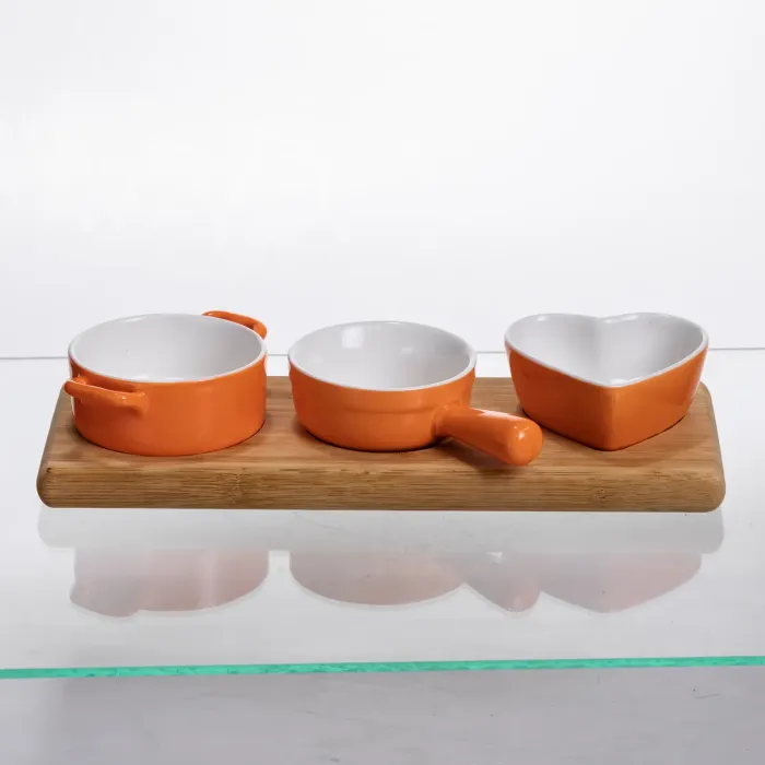 Набір порцелянових менажниць3 (шт) по 50 (мл) на бамбуковій підставці Помаранчевий HZ001-O (HZ001-O) - зображення 3