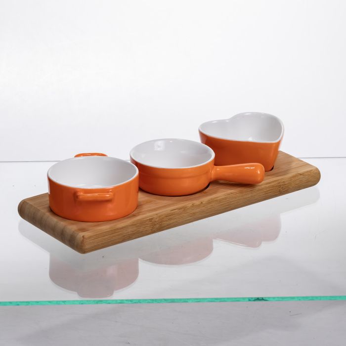 Набір порцелянових менажниць3 (шт) по 50 (мл) на бамбуковій підставці Помаранчевий HZ001-O (HZ001-O) - изображение 4