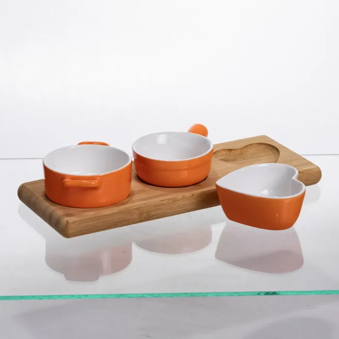 Набір порцелянових менажниць3 (шт) по 50 (мл) на бамбуковій підставці Помаранчевий HZ001-O (HZ001-O) - зображення 5