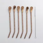 Набір багаторазових ложок-трубочок 6 шт для напоїв 19.5 см зі щіткою для миття з нержавіючої сталі Бронзовий (HP-20-55)