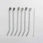 Набір багаторазових ложок-трубочок 6 шт для напоїв 19.5 см зі щіткою для миття з нержавіючої сталі Сірий (HP-20-54)