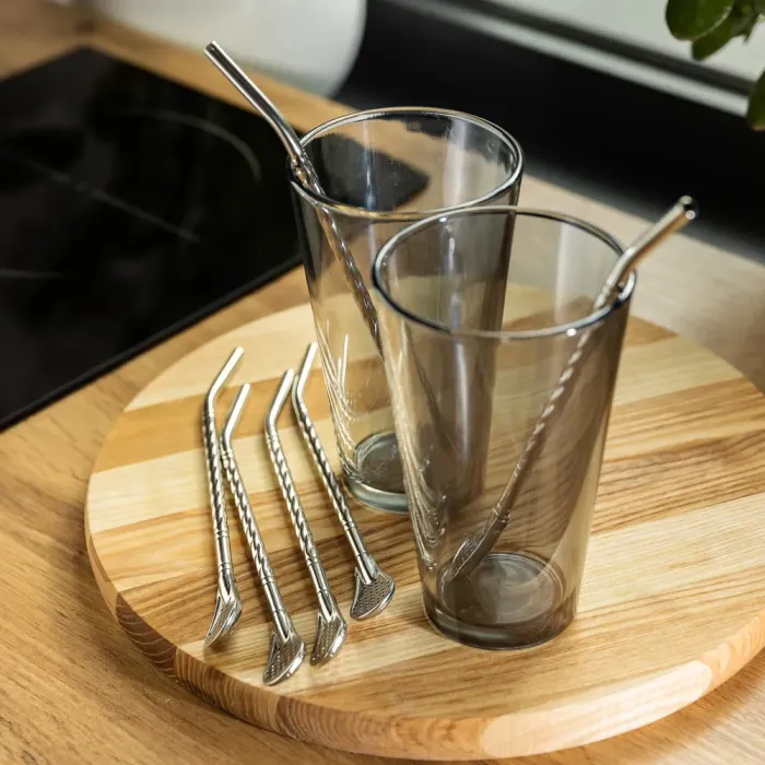 Набір багаторазових ложок-трубочок 6 шт для напоїв 19.5 см зі щіткою для миття з нержавіючої сталі Сірий (HP-20-54) - изображение 4