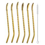 Набір багаторазових ложок-трубочок 6 шт для напоїв 19,5 см з щіткою Золотистий HP-20-56 (HP-20-56)