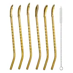 Набір багаторазових ложок-трубочок 6 шт для напоїв 19,5 см з щіткою Золотистий HP-20-56 (HP-20-56)